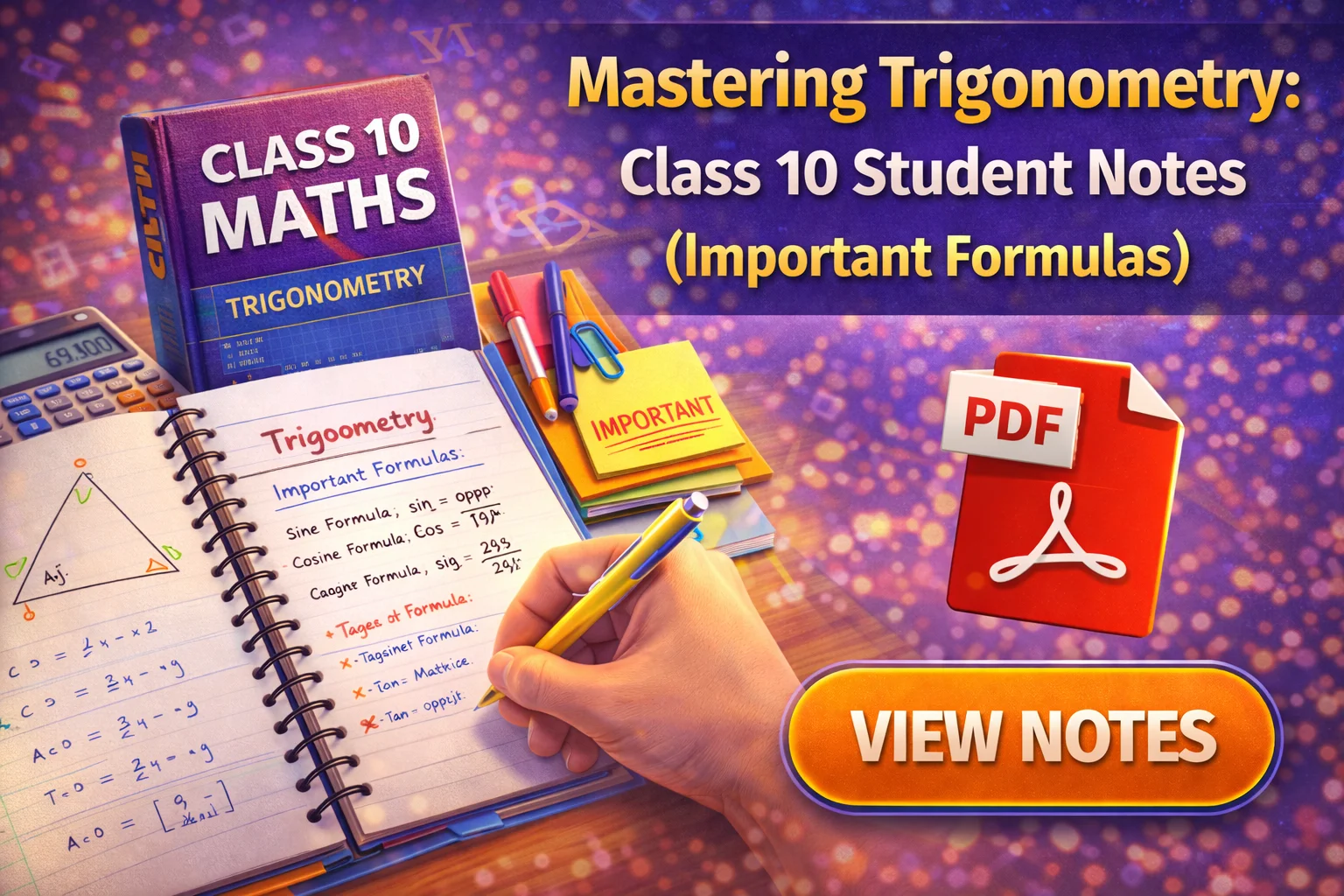 Mastering Trigonometry Class 10 Student Notes (Important Formulas)
